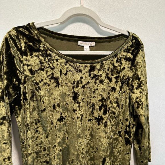 Westport 1962 Olive Green Crushed Velvet 3/4 Sleeve Women’s size Petite Medium - Picture 3 of 6